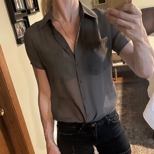 Shopbop Industry Short Sleeve Sheer Button-Up blouse